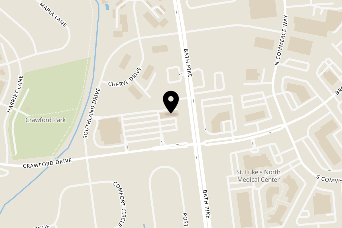 Map showing the location of Pizza Village IV on 5520 Crawford Dr in Bethlehem